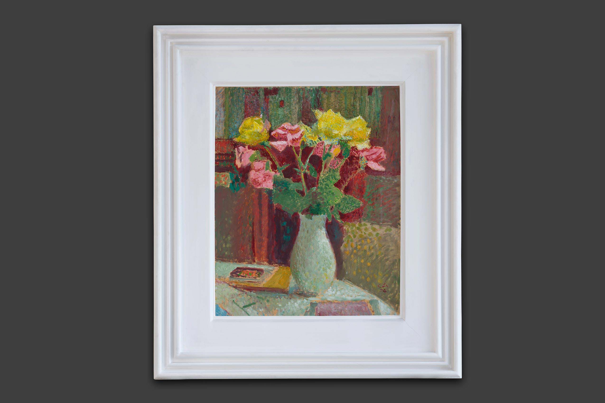 Amiet Cuno - Bouquets de roses en vase 1954 - Encadré
