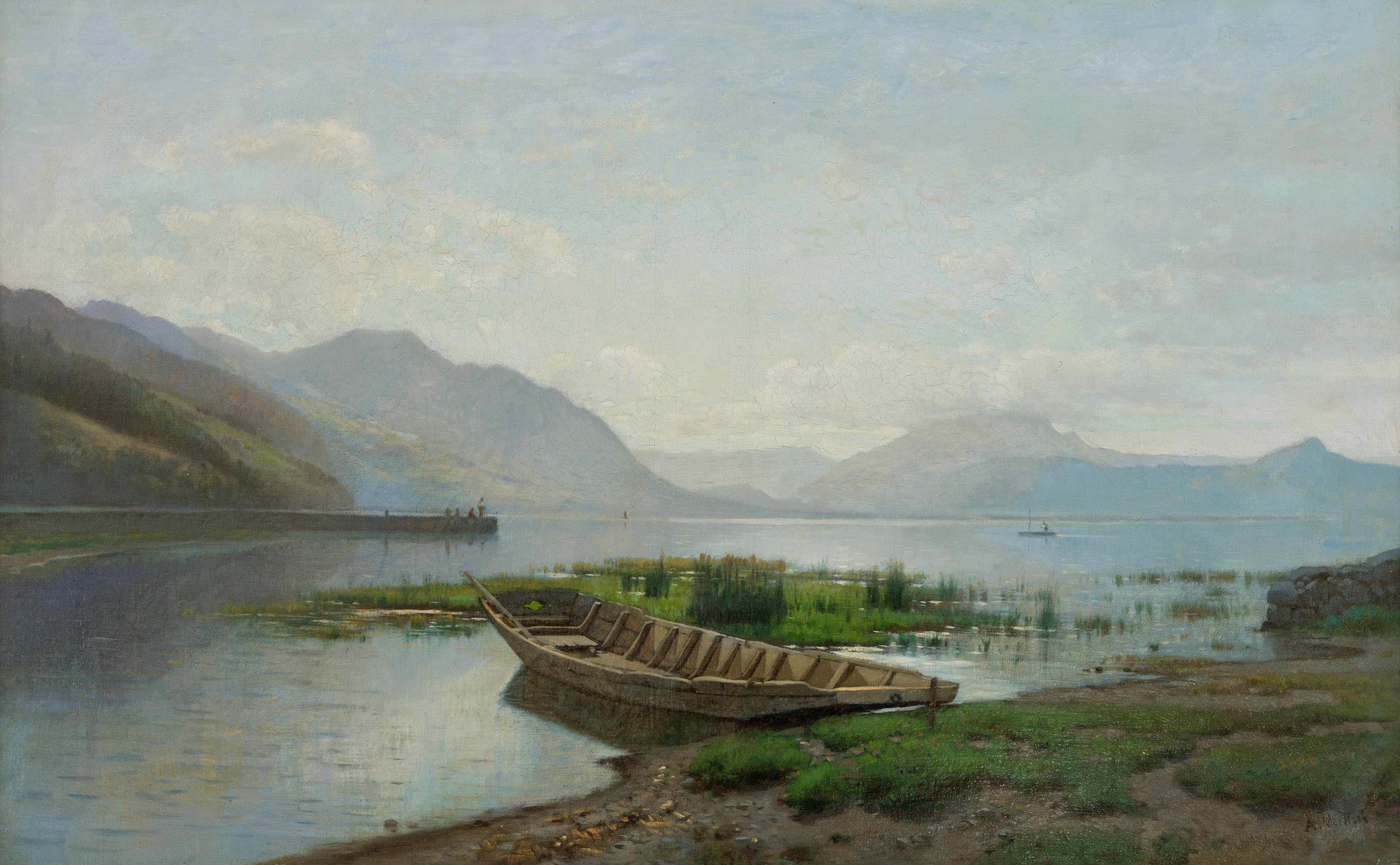 Veillon Louis Auguste - Vue sur le lac des Quatre-Cantons avec Pilatus et Stanserhorn