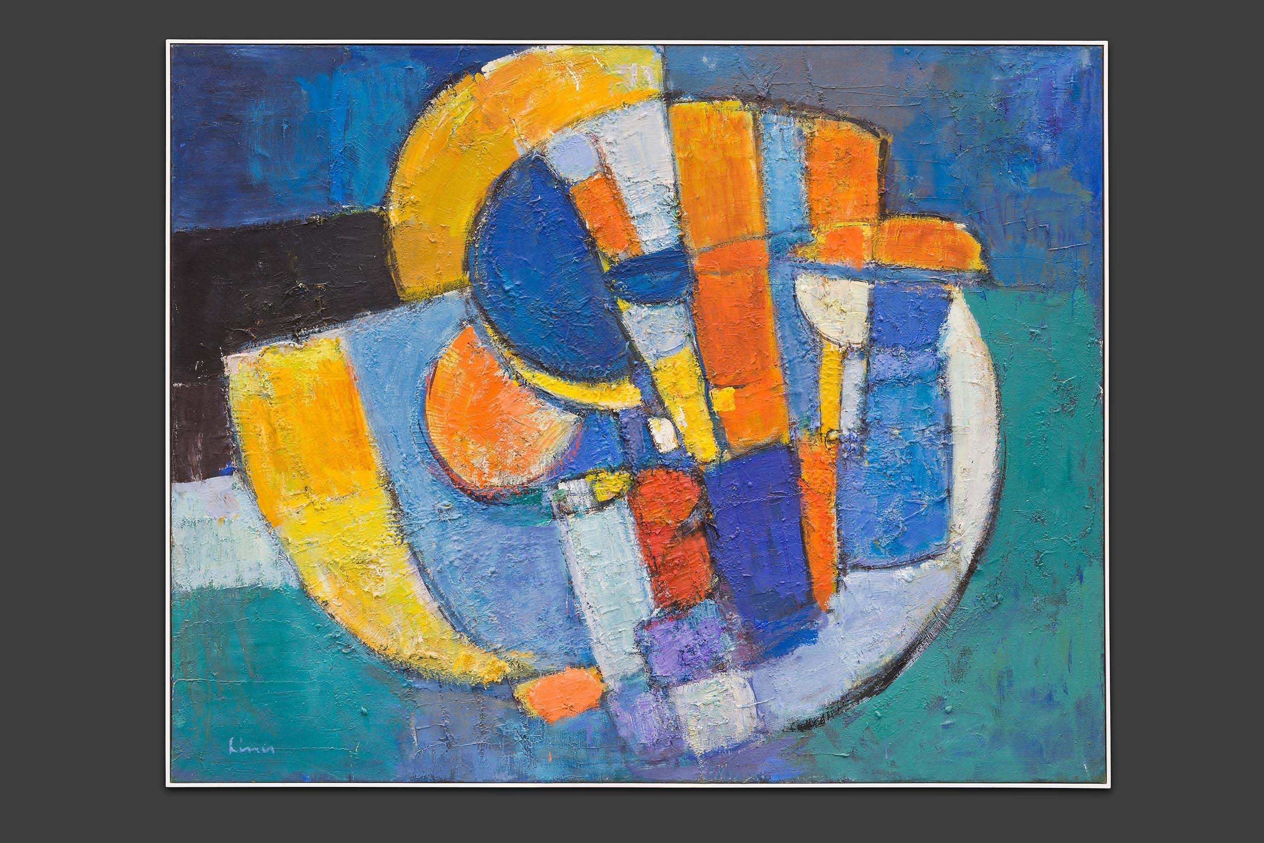 Liner Carl Walter - Grosse Komposition blau - Orange - Gerahmt