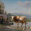 Lugardon Albert - Fille de berger avec deux vaches au bord du lac