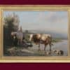 Lugardon Albert - Fille de berger avec deux vaches au bord du lac - Encadré