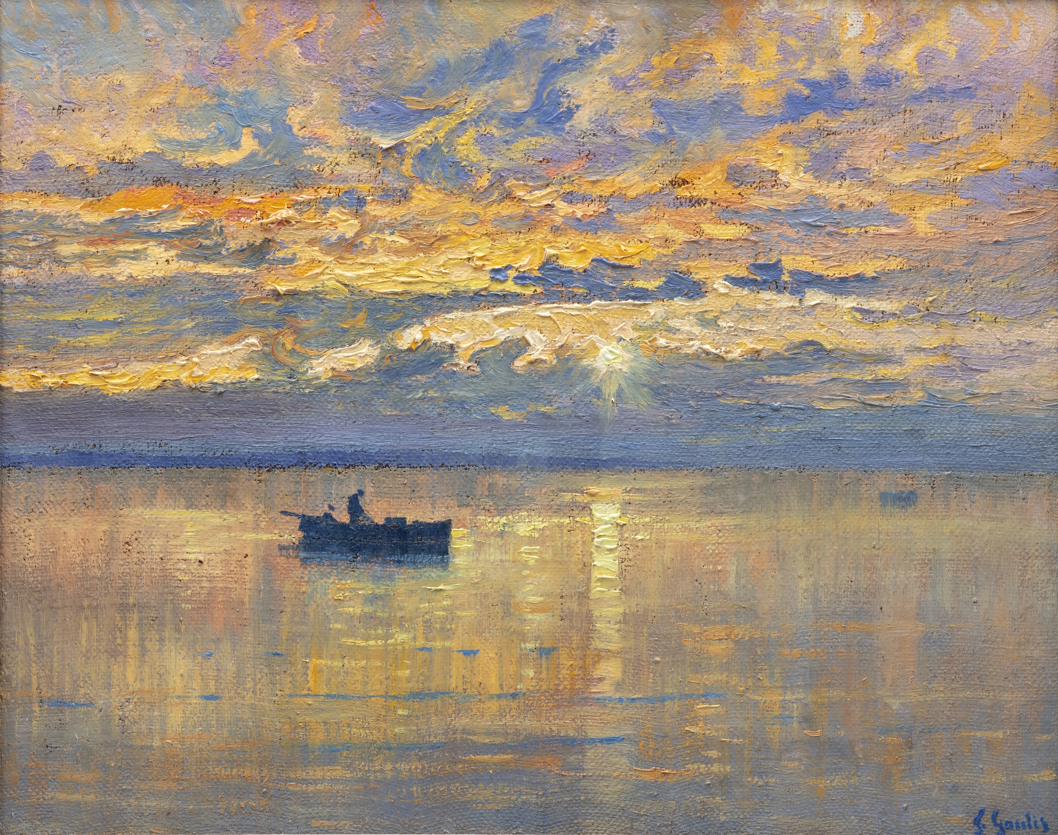 Gaulis Fernand - Pêcheur sur le lac Léman au lever du soleil